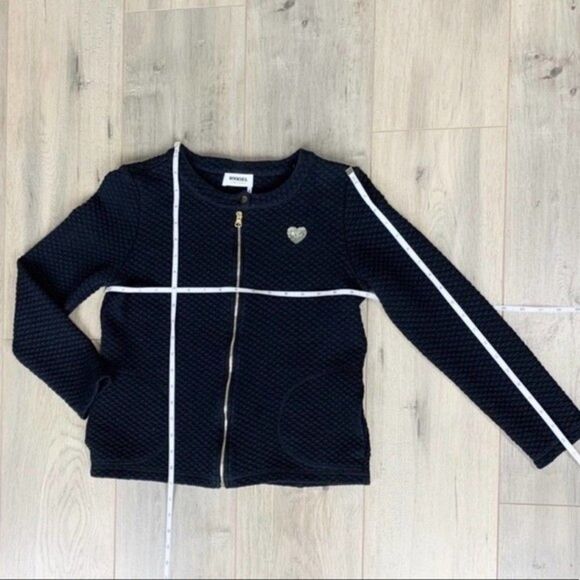 Rykiel Enfant Designer Girls Size 14  Black Gold Heart Quilted Full Zip Jacket - Picture 9 of 10